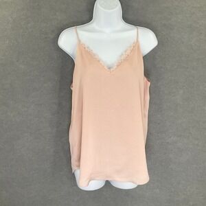 Express Cami Tank Top Womens Sz M Pink‎ Lace Trim V Neck Romantic Coquette Boho